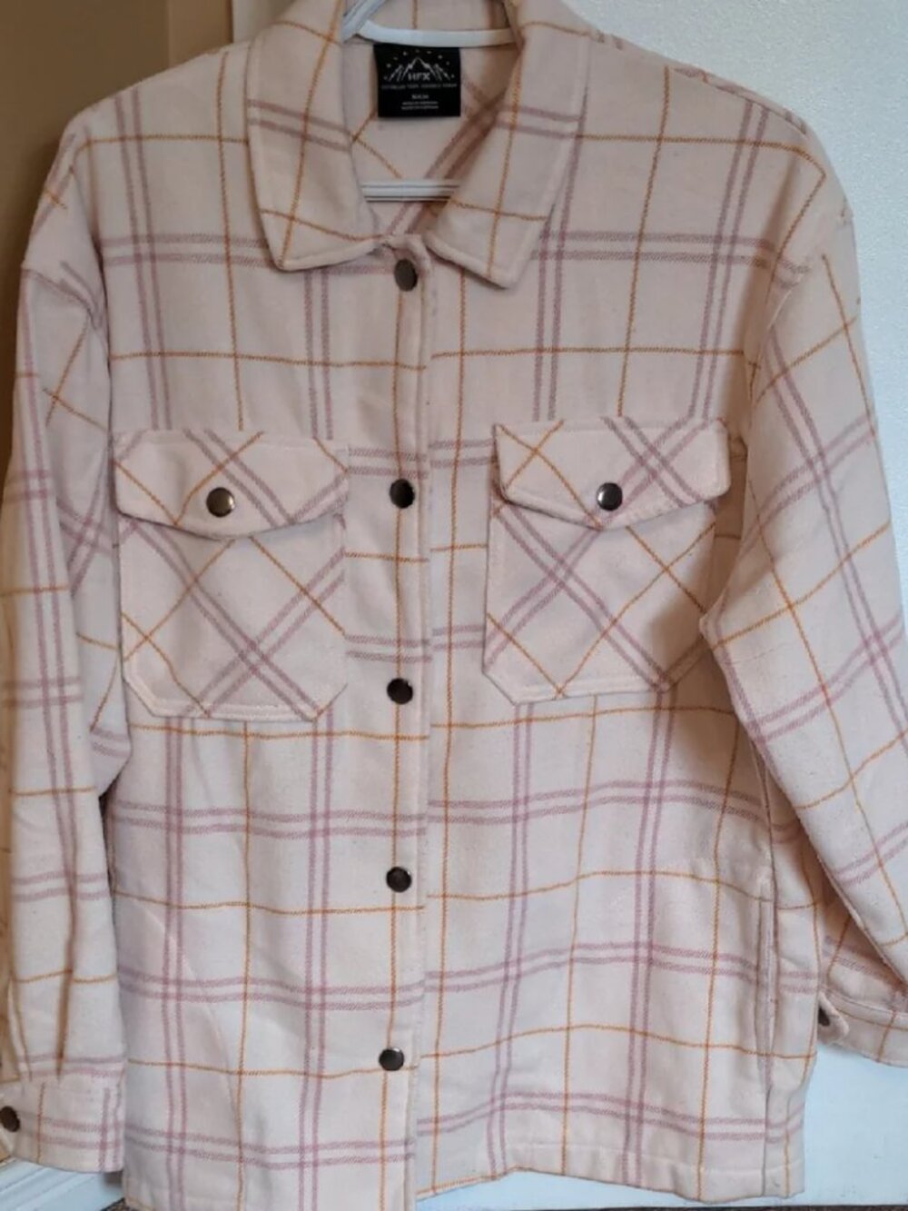HFX Plaid Utility Shacket Pale Pink Soft Cottagecore Layering Fall Size Small - Picture 2 of 8